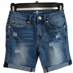 7 For All Mankind Girl's Rolled Cuff Distressed Jean Shorts